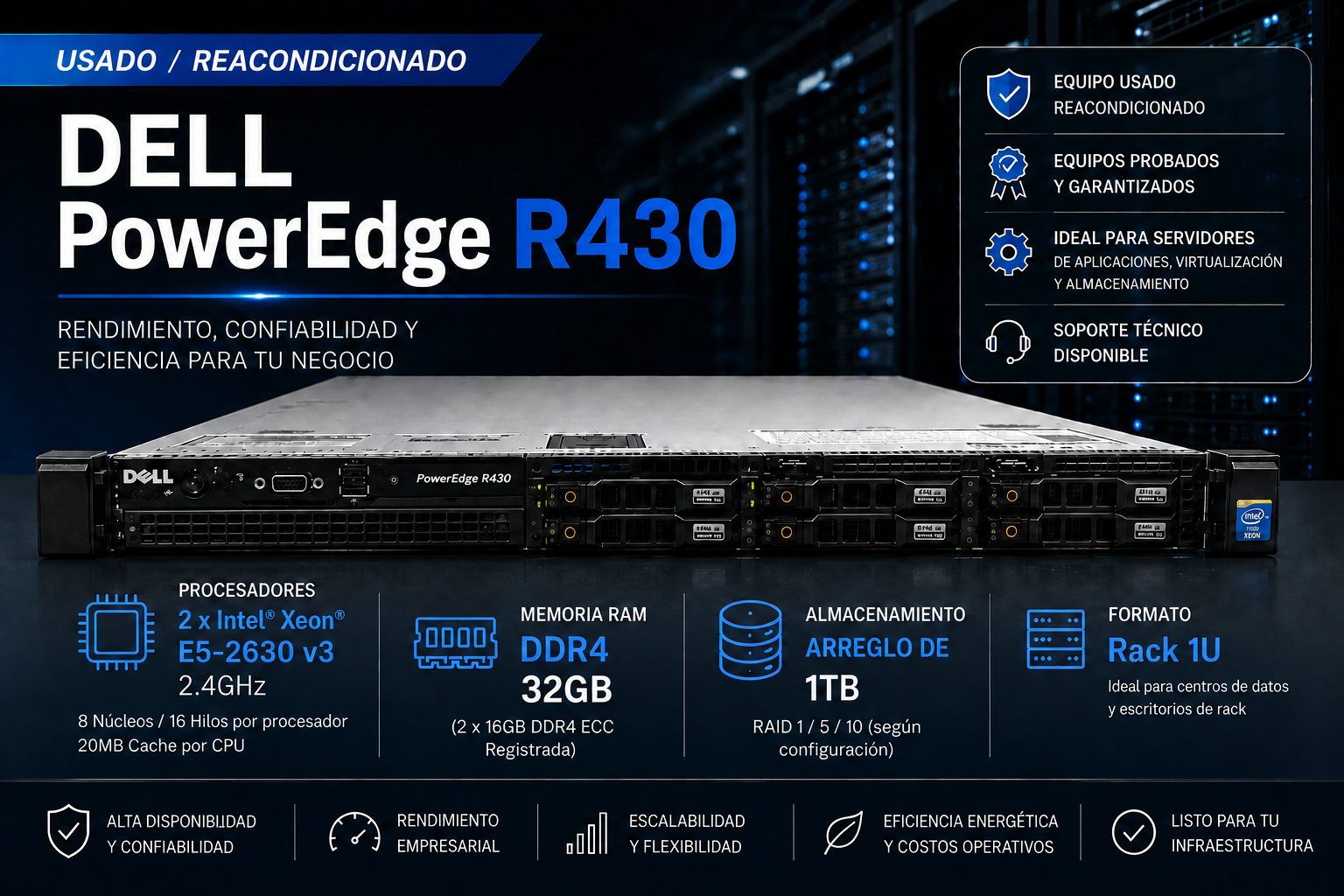 Servidor Dell PowerEdge R430 32GB Reacondicionado